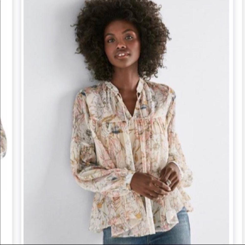 Lucky Brand•Boho•Peasant•Floral•Top•Blouse•Romantic•Flowy•Pastels•Size XS NL1